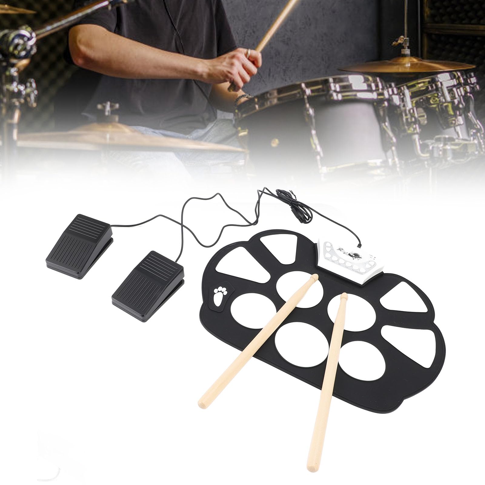 Generic Pad per Batteria Elettronica Portatile Arrotolato a Mano con Suono Realistico per Bambini e Principianti, per Esercitazioni di Musica Pop e Rock, Set di Batteria Jazz per Bambini