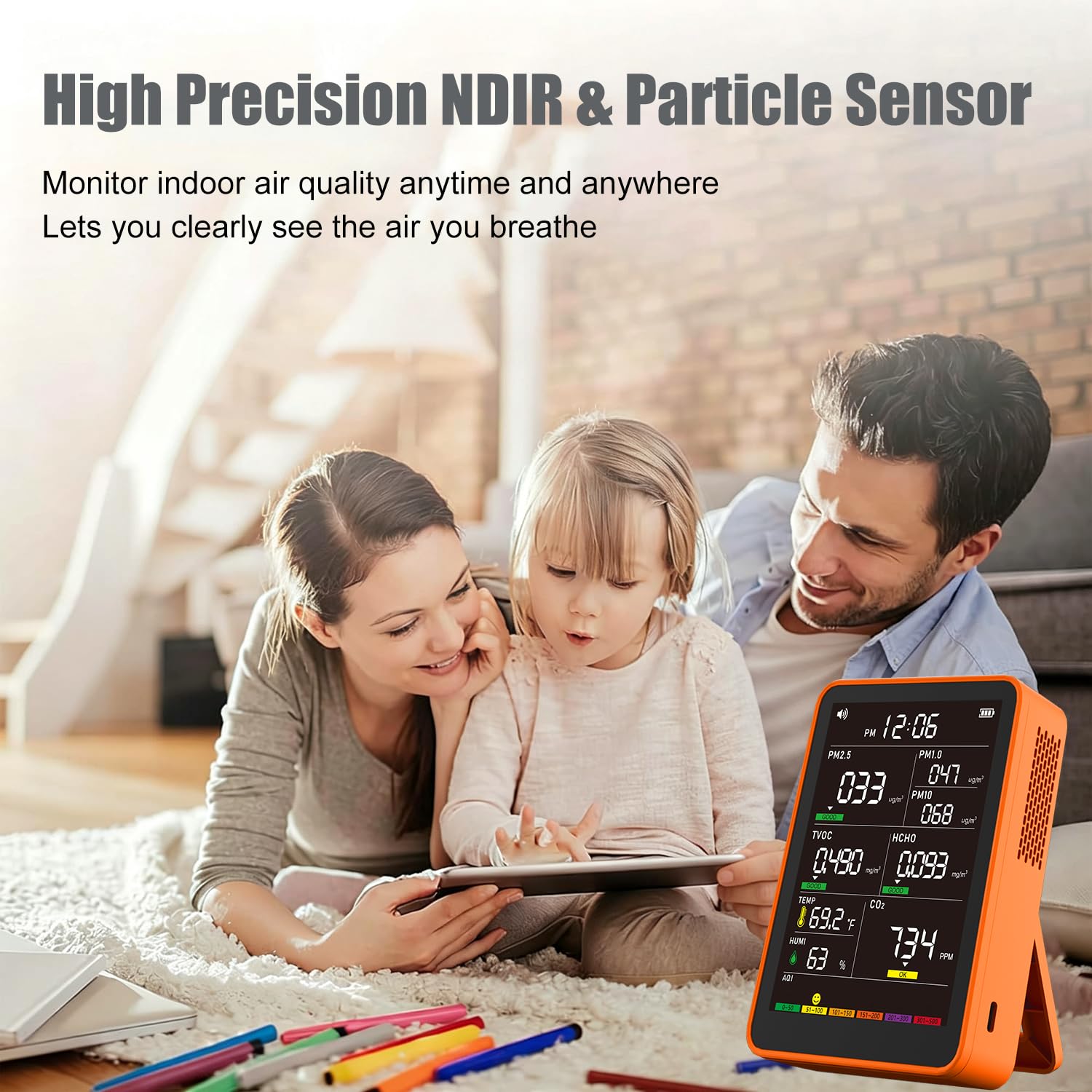 16-in-1 Indoor Air Quality Monitor, High-Precision Multi-Parameter Smart Air Quality Tester with HD Real-Time Color Screen, Portable Air Quality Monitor for Home, Office (Terracotta Orange) — Amazon image 6