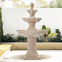 Grepatio 48" Italian 3-Tier Outdoor Water Fountain with Pump - Roman Pillar Cascading Waterfalls for Garden Patio Decor