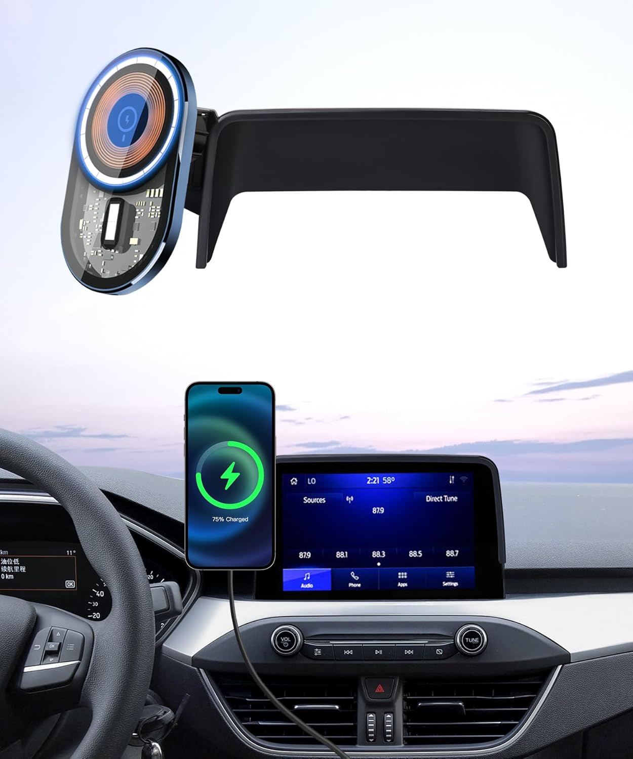 Wireless Charging Car Phone Holder for Ford Escape 2020-2025, 8" Screen Fixed Clip, 360° Rotation Car Phone Mount Compatible with MagSafe