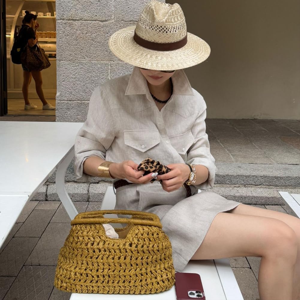 Large Straw Clutch Bag for Women Summer Satchel Purse Fashion Woven Top Hanlde Handbags for Beach Vacation - Image 2
