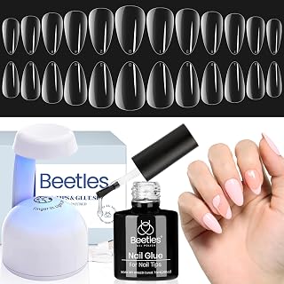 Beetles Gel Nail Kit: 500pcs Short Almond Nail Tips, 9-in-1 Glue Gel, UV LED Lamp - Easy DIY Extension Set for Women