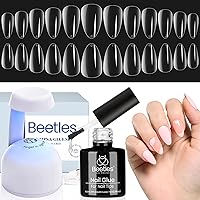 Vista 21 de Beetles - Juego de 240 puntas de uñas cortas ovaladas 5 en 1, base de pegamento de uñas de gel, lámpara LED UV, uñas a presión, juego de extensión