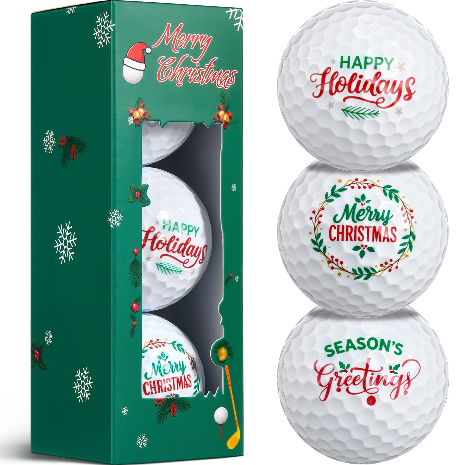BBTO Juego de 3 Pelotas de Golf Navideñas con Caja Regalo