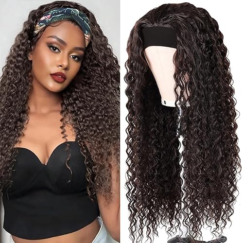 Miniatura 8 de Peluca de cabello humano ondulado profundo de 14 pulgadas, pelucas de cabello humano brasileño con diadema para mujeres negras, peluca frontal sin