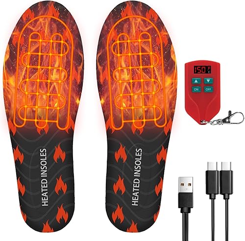 Riomza Plantillas calefactables recargables, plantillas eléctricas suaves para calentar pies con temperatura precisa, control remoto, térmicas, USB,