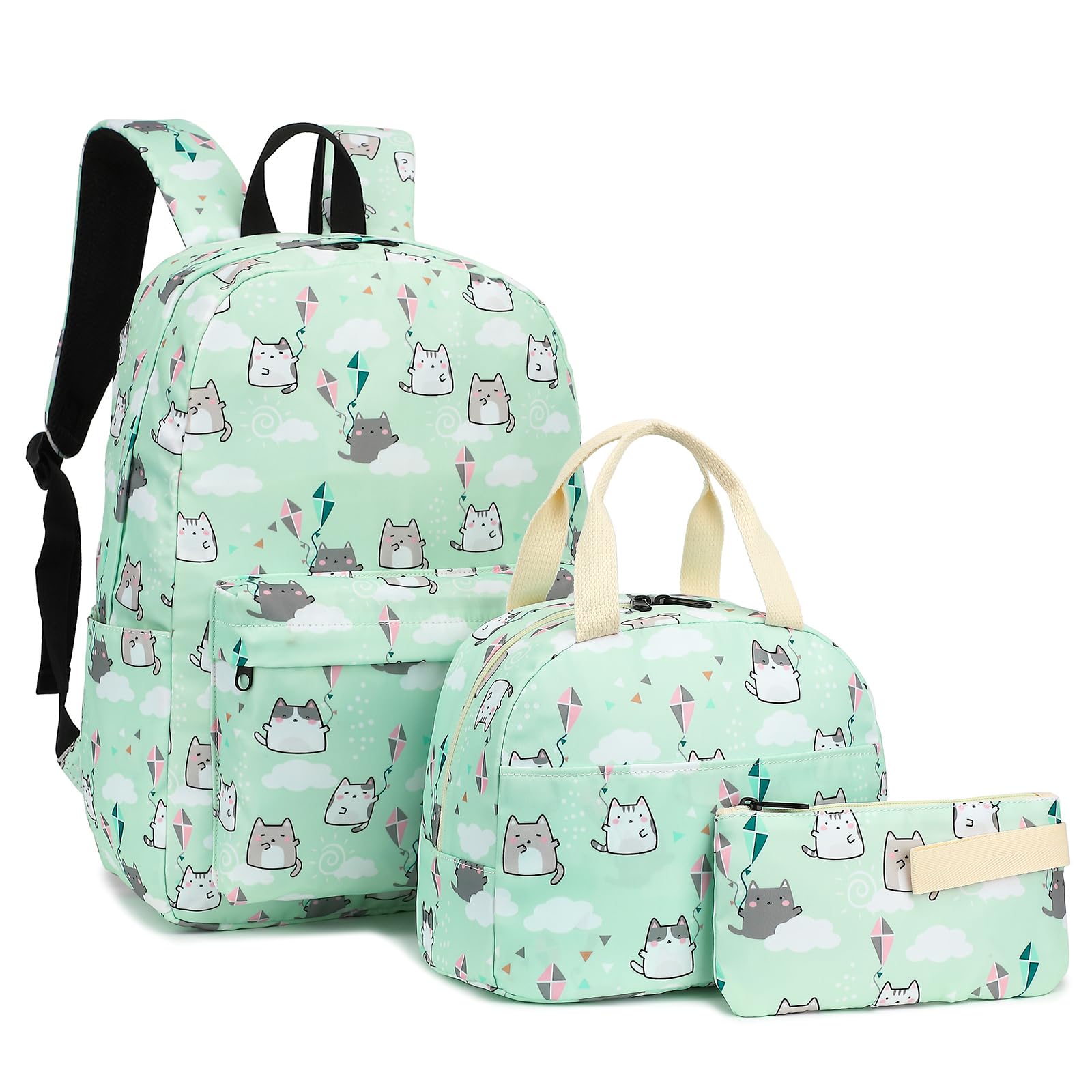 Kouxunt Girls School Backpacks for Kids Teens, 3-in-1 School Bag Bookbags Set with Lunch Bag Pencil Case