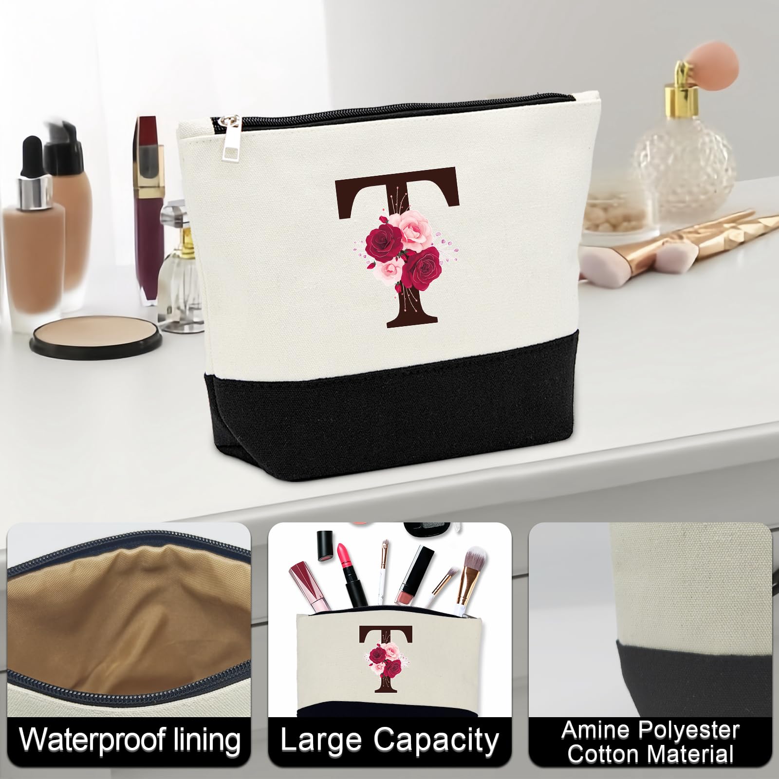 Mother's Day Gifts,Birthday Gift for Women,Initial Canvas Tote Bag,Personalized Gifts for Women,16oz Glass Cup With Straw,Jewelry Storage Box,Monogrammed Gift for Woman Mom Sister Bestie-T
