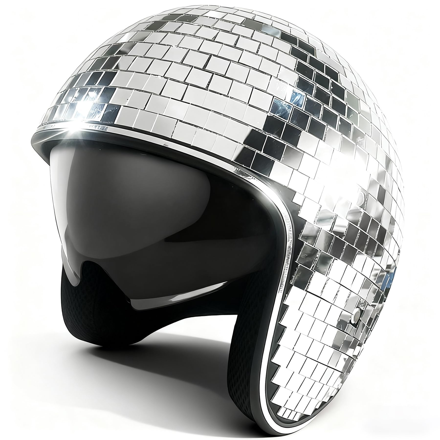 Casque boule disco, chapeau de boule discothèque, casque de boule à paillettes, casque décoratif avec visière rétractable, chapeau de casque de fête disco pour DJ club, scène, fête, mariage, vacances