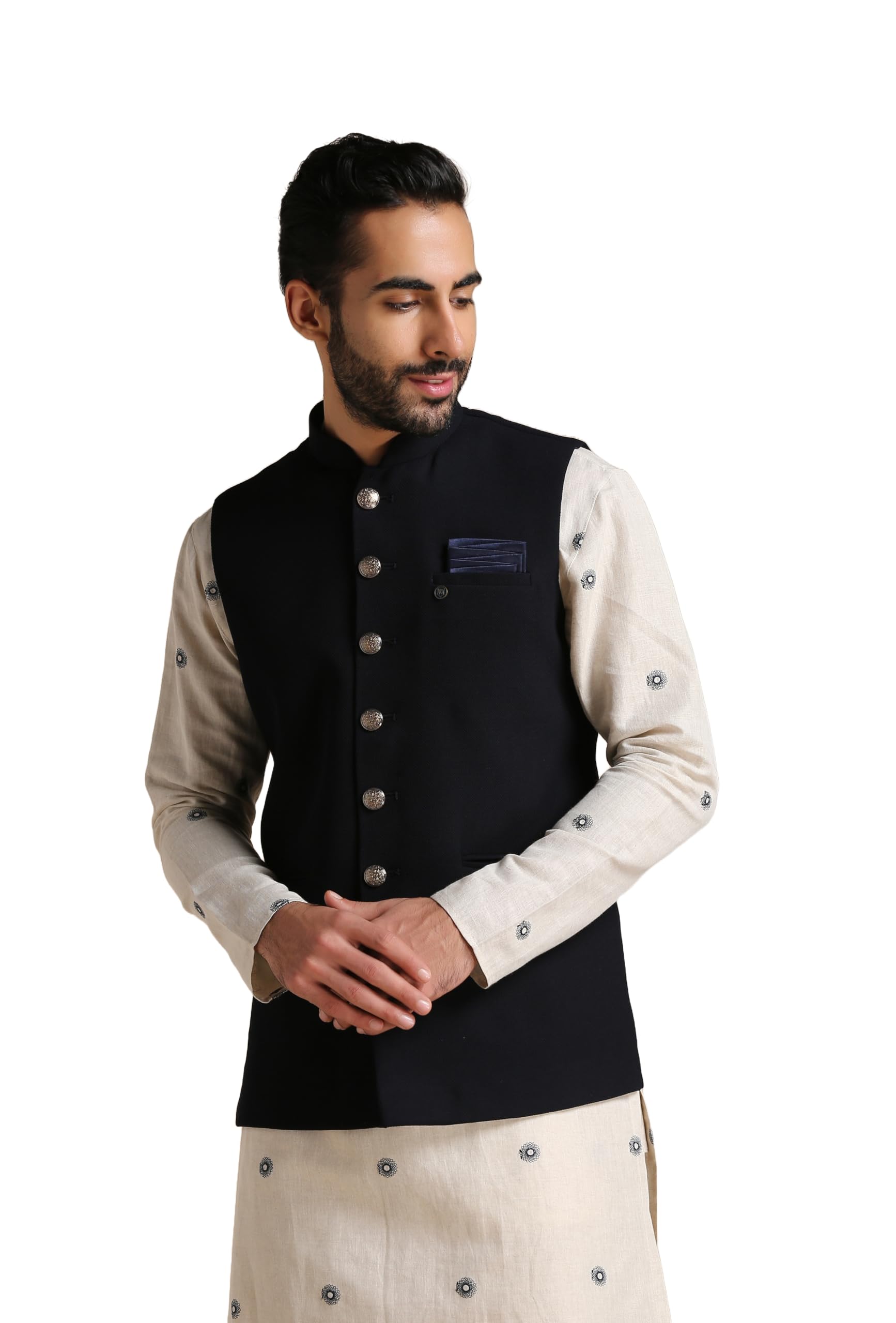 manyavar Men's Rayon Blend Textured Ethnic Jacket (1pc)-picture-29