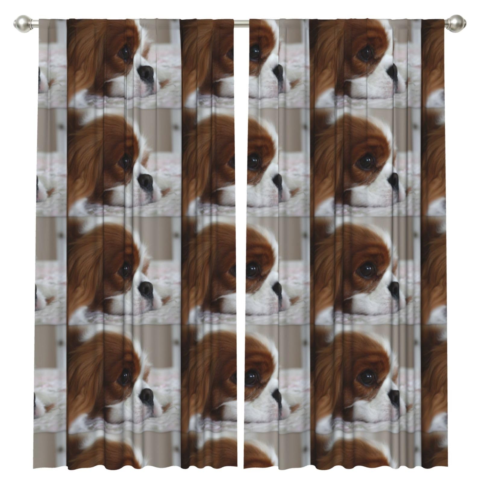 InOmak Cavalier King Charles Spaniel Pets Puppy Dogs, 2 Panels Window Curtains 52 x 84 Inch Blackout Curtains for Living Room Bedroom