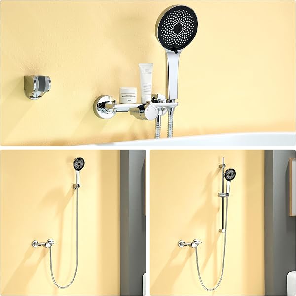 Auralum Miscelatore Doccia Ottone con Porta Sapone per Doccia, Rubinetto Vasca da Bagno con Soffione Doccia 5 Funzioni, Miscelatore Vasca da Bagno a Cascata con Supporto Soffione e Tubo Doccia 1,5 m - 5
