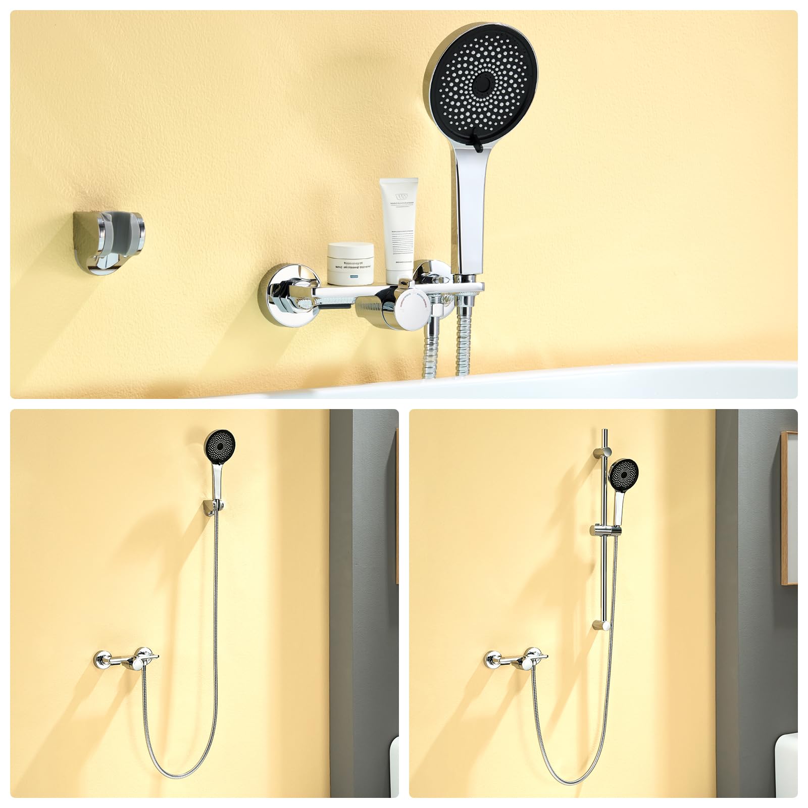 Auralum Miscelatore Doccia Ottone, Rubinetto Vasca da Bagno con Soffione Doccia, Miscelatore Vasca da Bagno con Supporto Soffione e Tubo Doccia