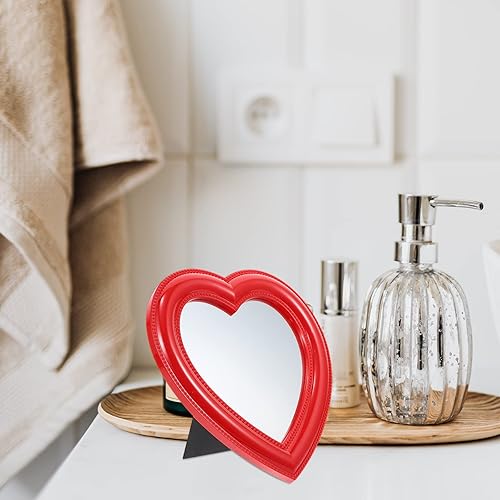 Miniatura 8 de Beaupretty Espejo de maquillaje de corazón, 1 unidad, espejo de maquillaje de amor, espejo decorativo de corazón para niña, espejo colgante de