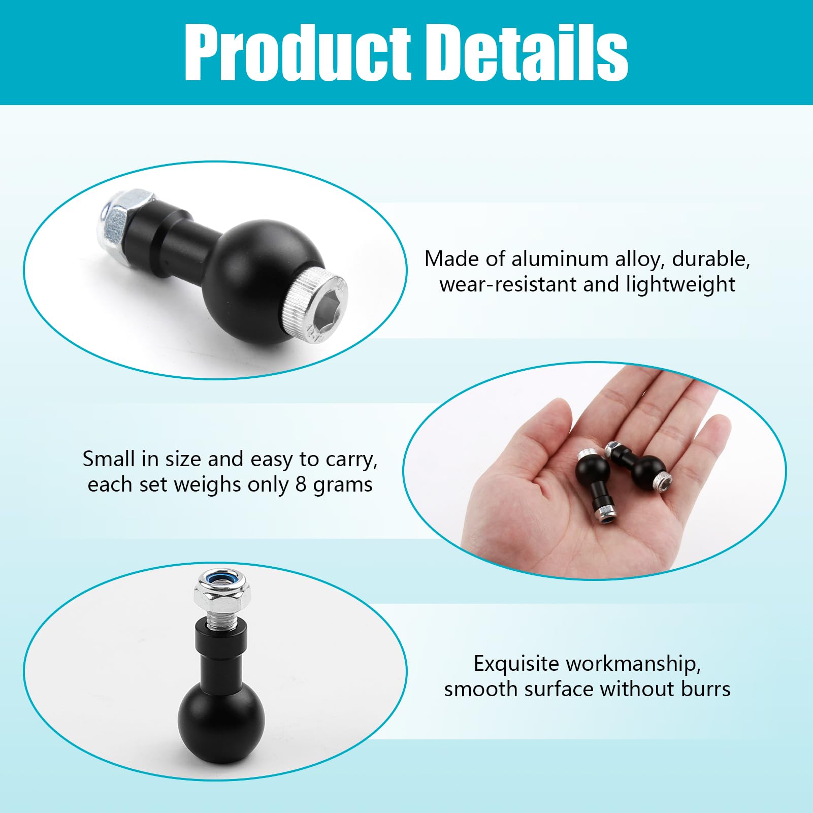 2er-Set Aluminium Kugelkopf-Adapter (17mm Kugel, M6 Gewinde) - Universal Stativkopf für Kameras & Smartphone