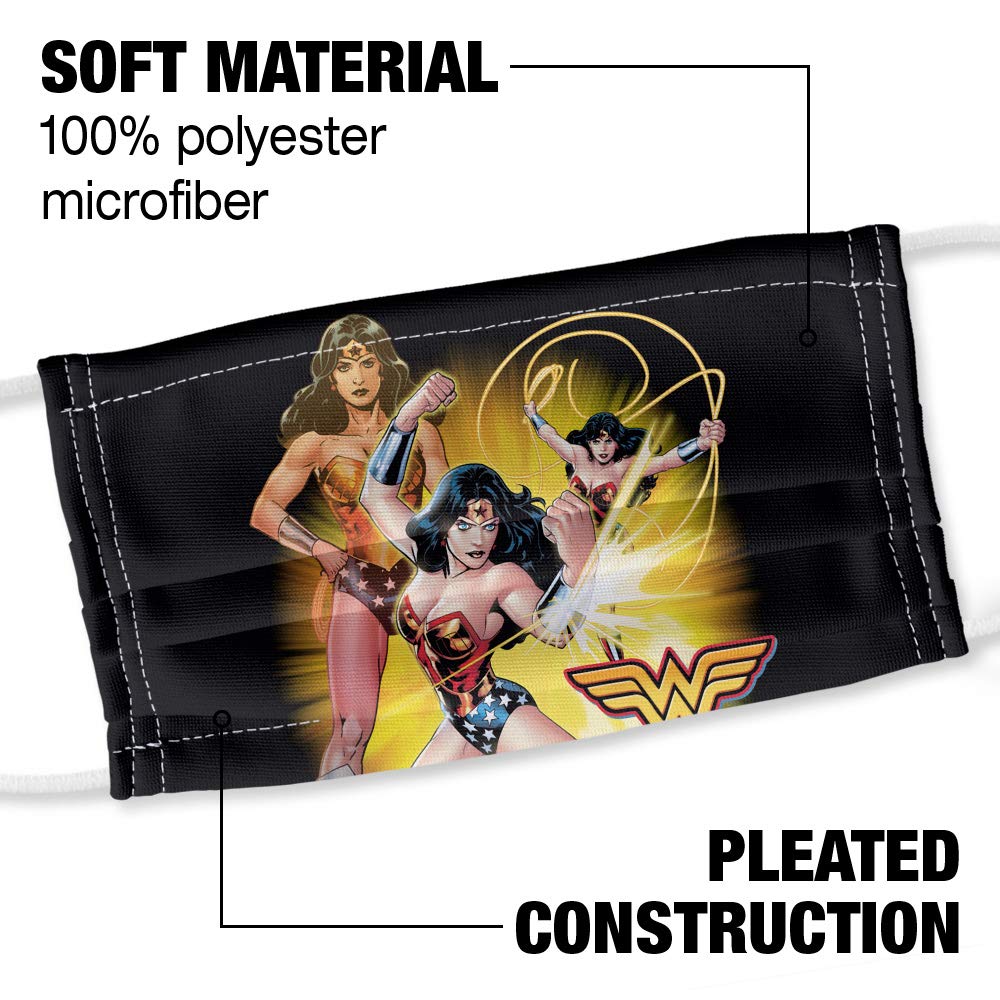Popfunk Wonder Woman Poses 1-Ply Reusable Face Mask Covering with Adjustable Nose Wire, Unisex