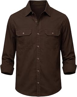 IndoPrimo Men's Cotton Shirt with Stylish Flap Pockets Full Sleeves Spread Collared Neck Solid Pattern Western Style Class... Price In India