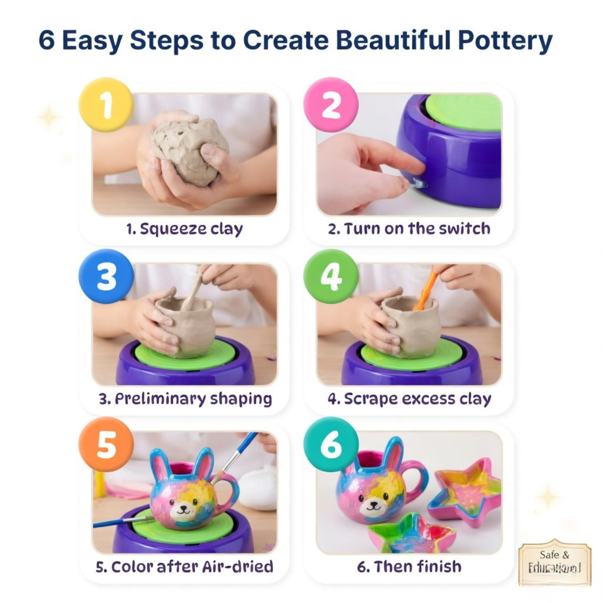 FUN NATION Pottery Making Kit for Kids | Battery Operated Pottery Wheel with Clay, Tools, Paints & Brushes | DIY Art & Craft Kit | Creative Gift for Boys & Girls 3