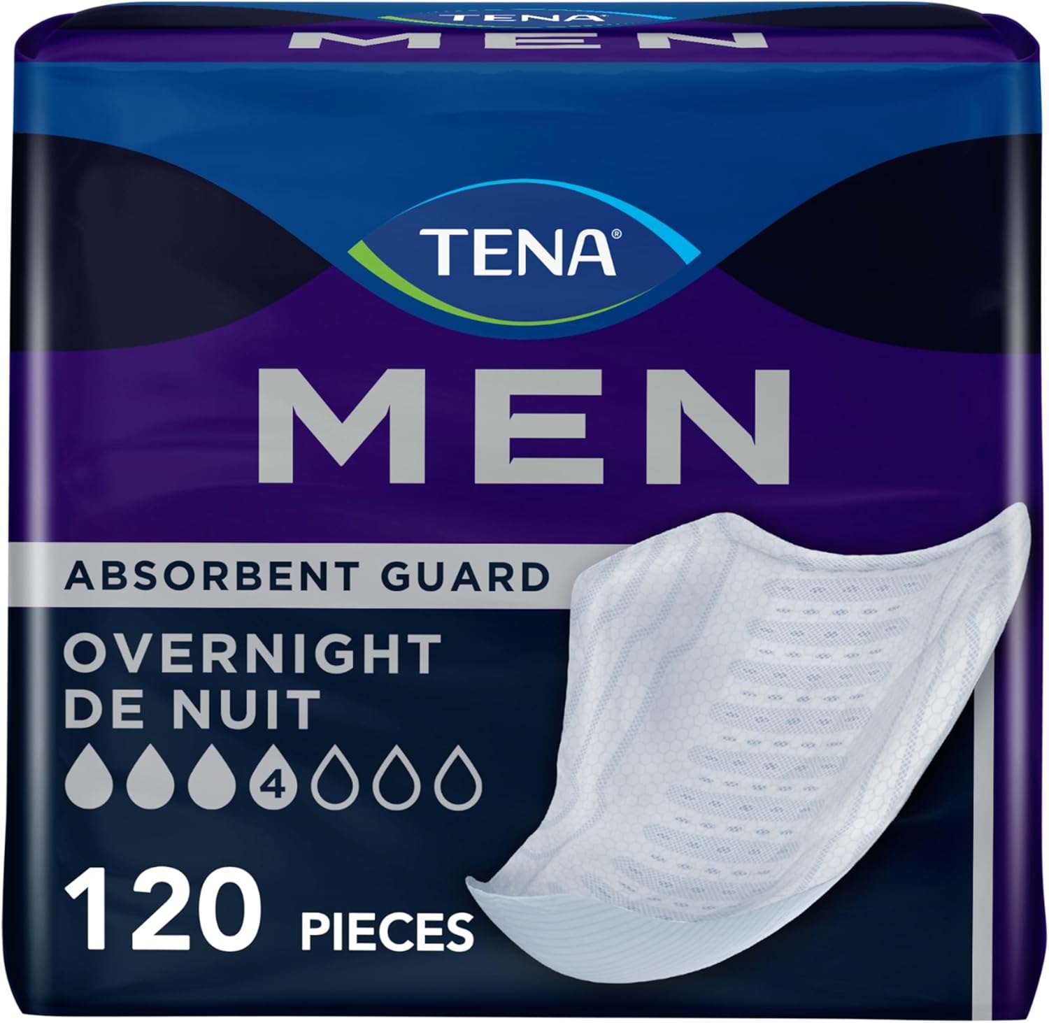 TENA Men Overnight Incontinence Guard, Bladder Control, Discrete, Overnight Absorbency, 120 Count