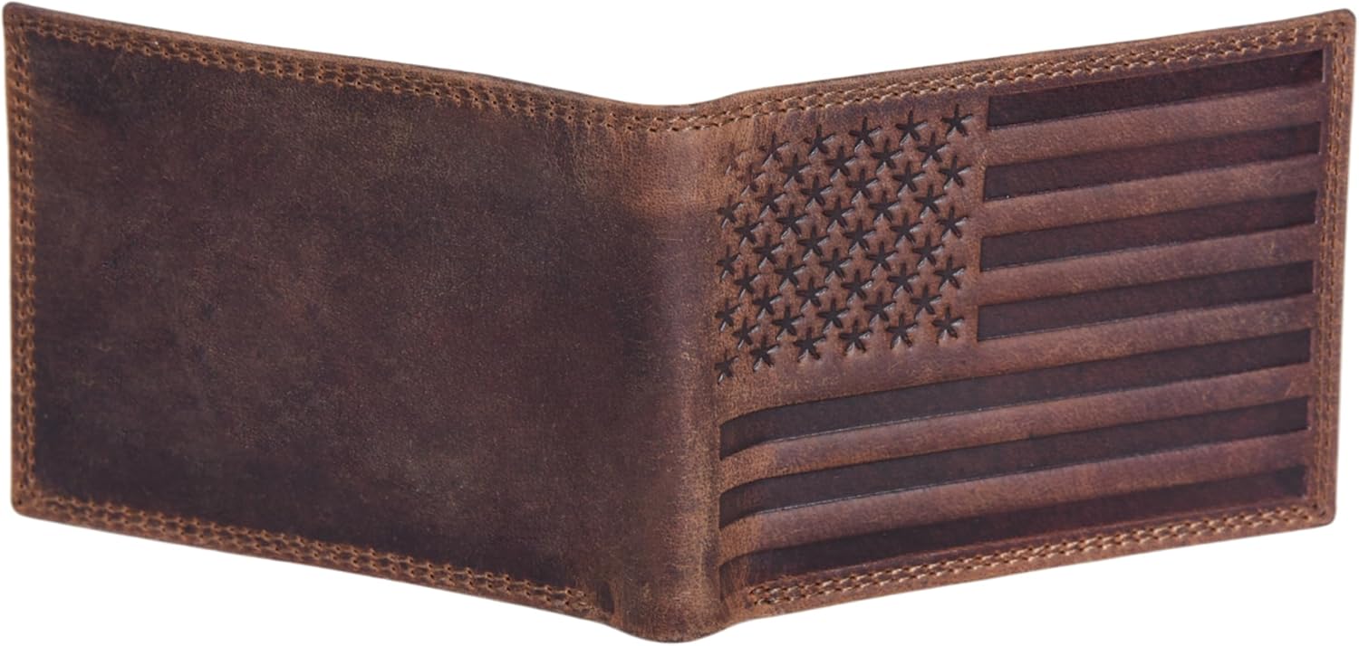 ASAD Genuine Leather Wallet for Men | Slim, Stylish, Genuine Leather Double Stitched RFID Blocking Bifold Stylish | Bifold Wallet With 8 Card Slot | Gift for Him | Crazy Horse With American Flag - Image 4