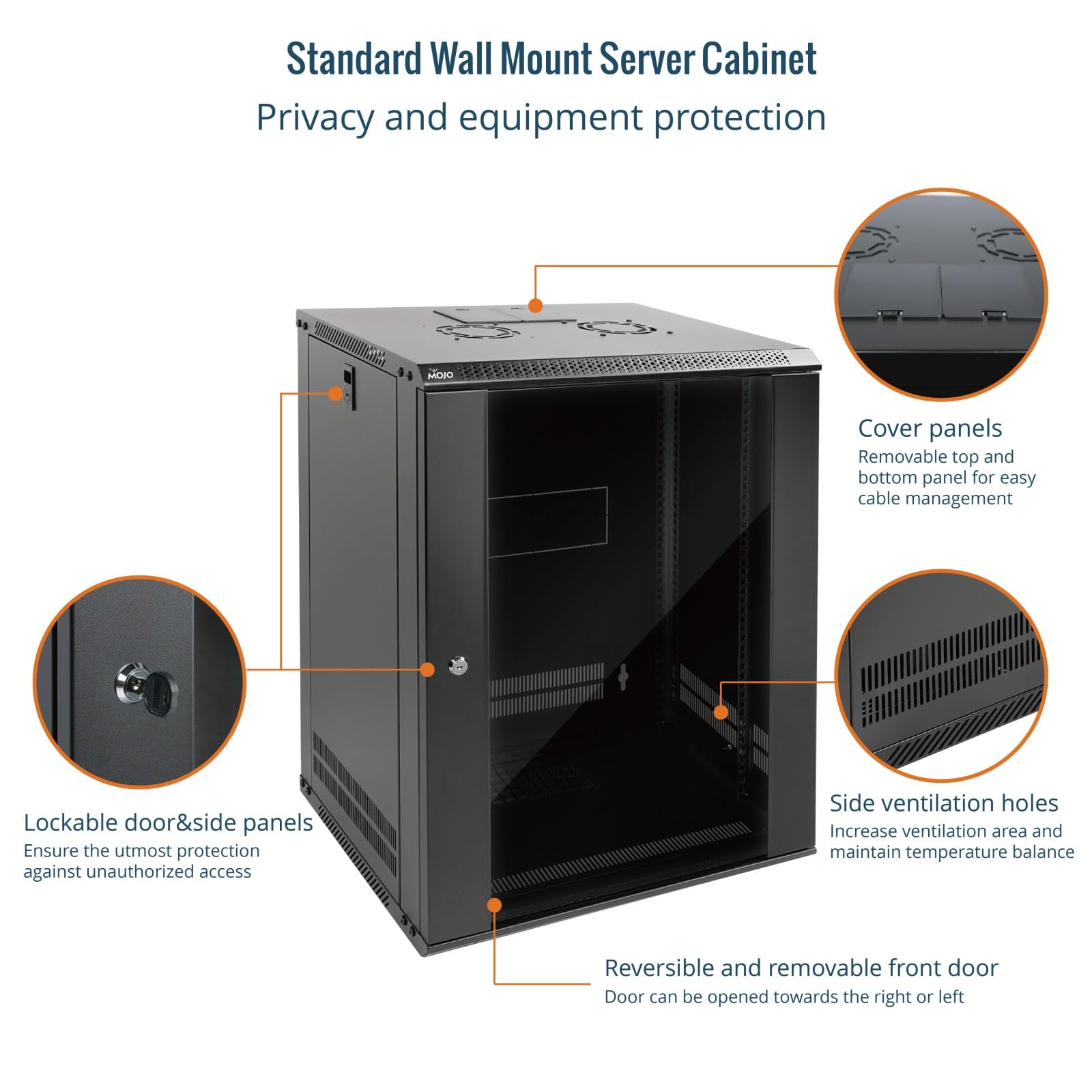 Tecmojo 19 Pulgadas 15U Gabinete de Red, 450mm de Profundidad, Gabinete de Servidor de Pared, Gabinete de Red IT de 19", Puerta y Paredes Laterales con Cerradura, Puerta de Cristal, Negro