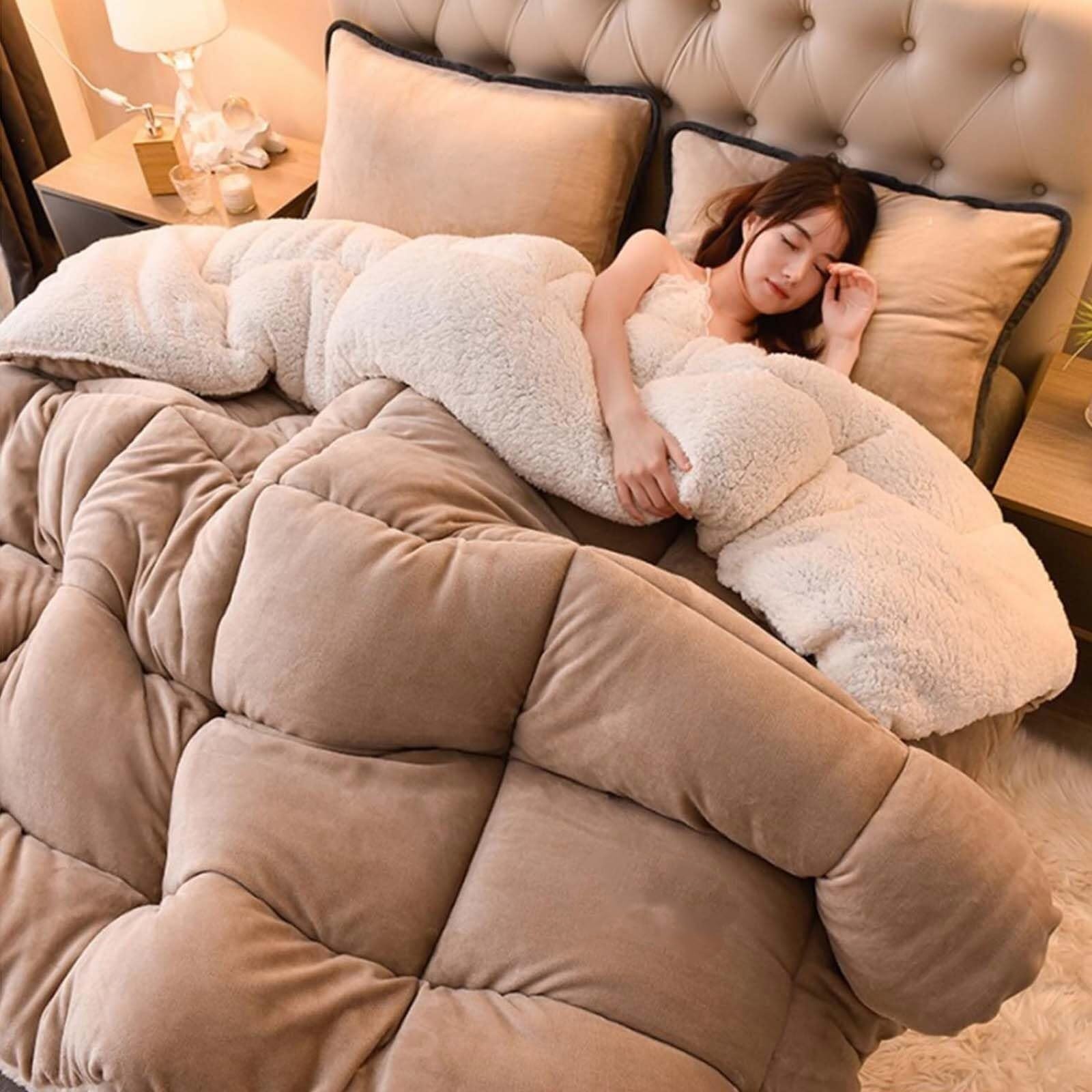 Edredón De Plumas, Mantas De Vellón Para Ropa De Cama Para El Dormitorio Del Hogar, Edredón Aislante De Invierno, Manta De Vellón De Cordero De Felpa Esponjosa De Doble Cara Para Clima Frío(E,150x200c