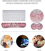 Vista 5 de Reposamuñecas para teclado + alfombrilla para mouse + reposamuñecas para mouse + posavasos, espuma viscoelástica ergonómica, juego de 4 alfombrillas