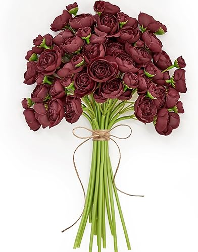 Miniatura 1 de Serwalin Ramo de ranúnculos artificiales de peonías sintéticas, ramo de ranúnculos de seda para bricolaje, peonías, flores artificiales para centros