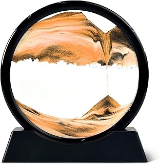صورة فنية للرمال المتحركة من جلو داون، ساعة رملية زجاجية دائرية ثلاثية الأبعاد لحركة رملية في أعماق البحار، صورة بإطار لرمل يتدفق، ديكور مكتب للأطفال والبالغين، منظر رملي للاسترخاء (18 سم، برتقالي)
