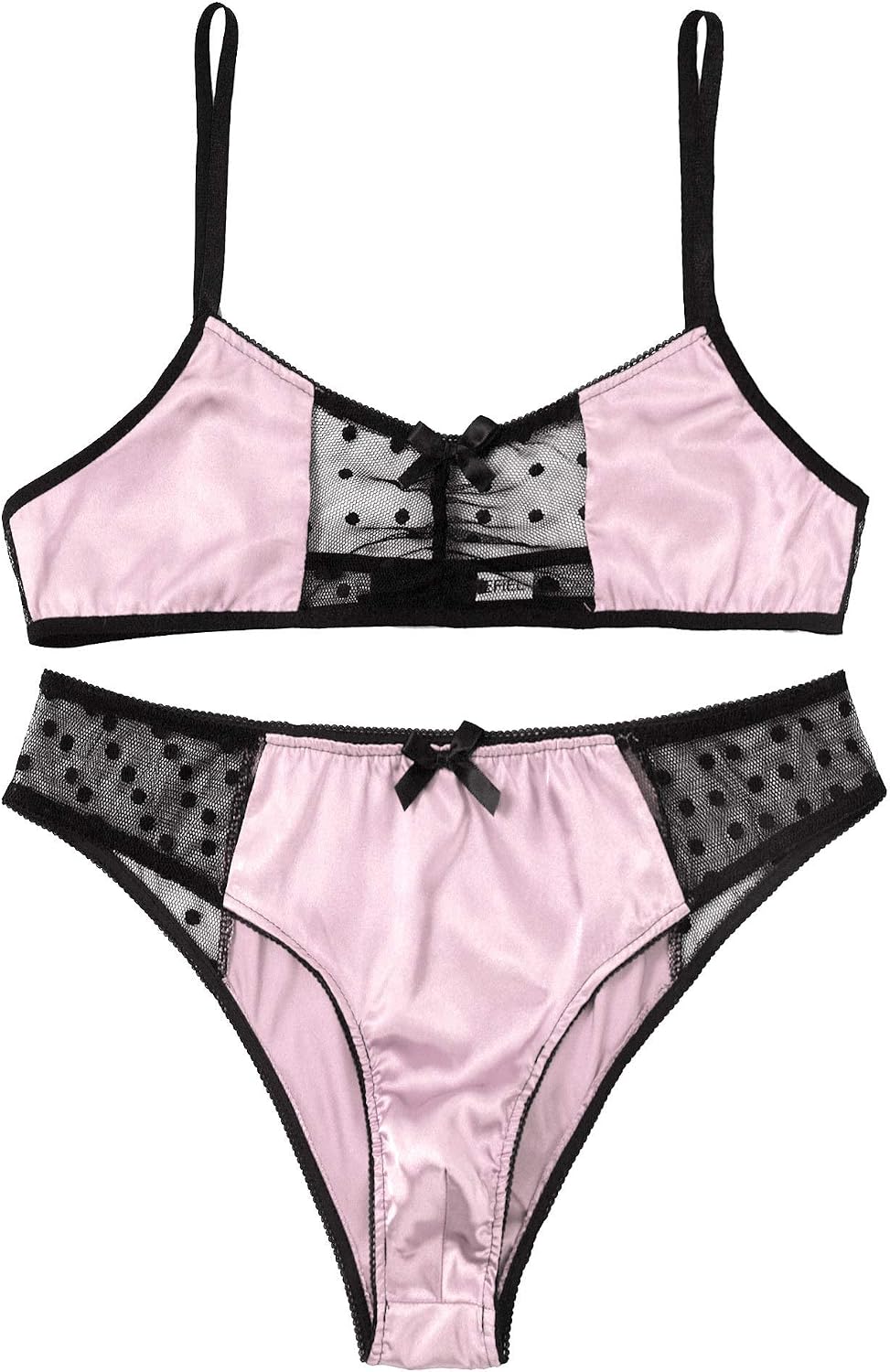 ACSUSS Mens Sissy Nightwear Shiny Stain Mesh Splice Lingerie Underwear Wireless Bra Top with Briefs
