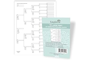 EASYGENIE 10 LARGE PRINT Six Generation Pedigree Charts for Ancestry |Archival-Quality Genealogy Forms