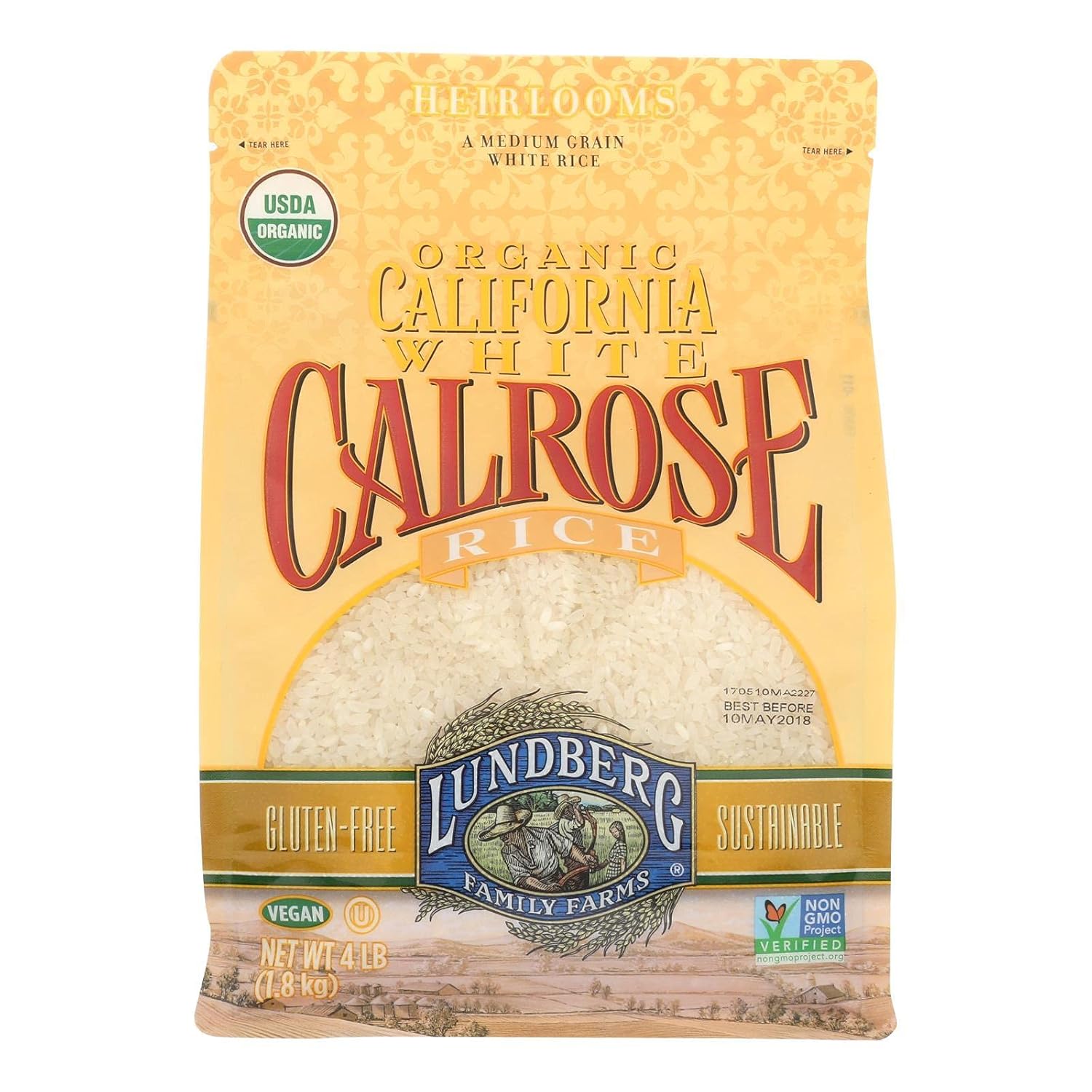 Lundberg Organic Sushi Rice, Sticky White Japanese-Style California-Grown Short Grains, 64 Oz