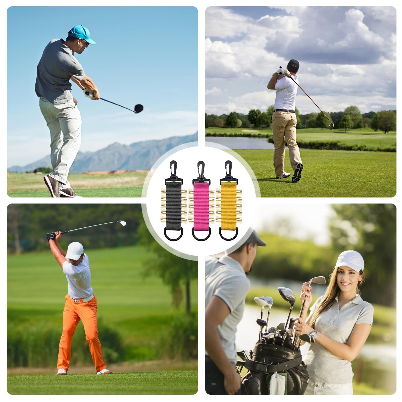 Support de tees de golf avec crochet porte-clés pour gants de golf autocollants, support de transport pour 10 tees de golf