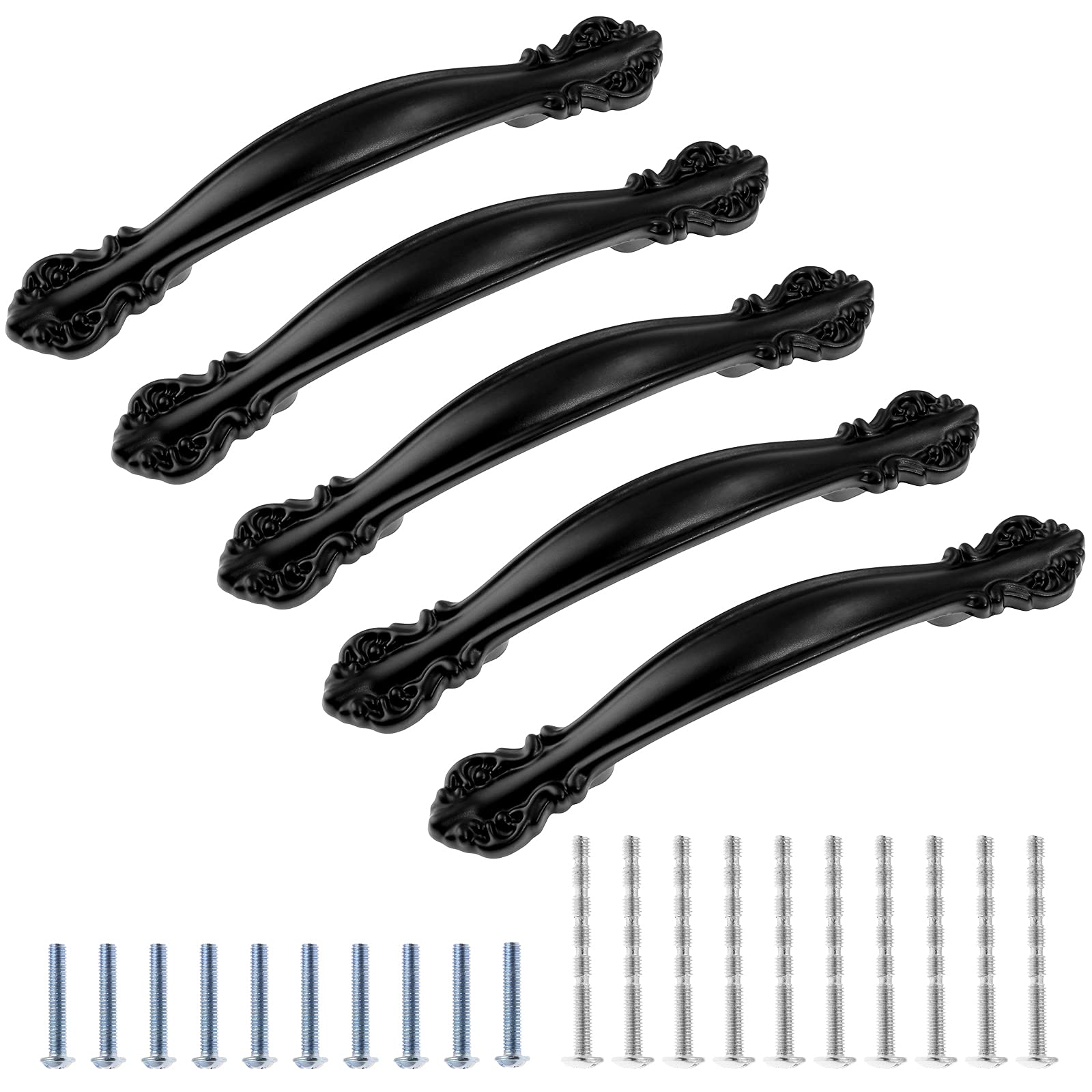 Jiozermi 5 Packs Cabinet Hardware Handle Pull 2-1/2" (64mm) Hole Centers, Solid Drawer Pulls for Wardrobe Cupboard, Flat Black