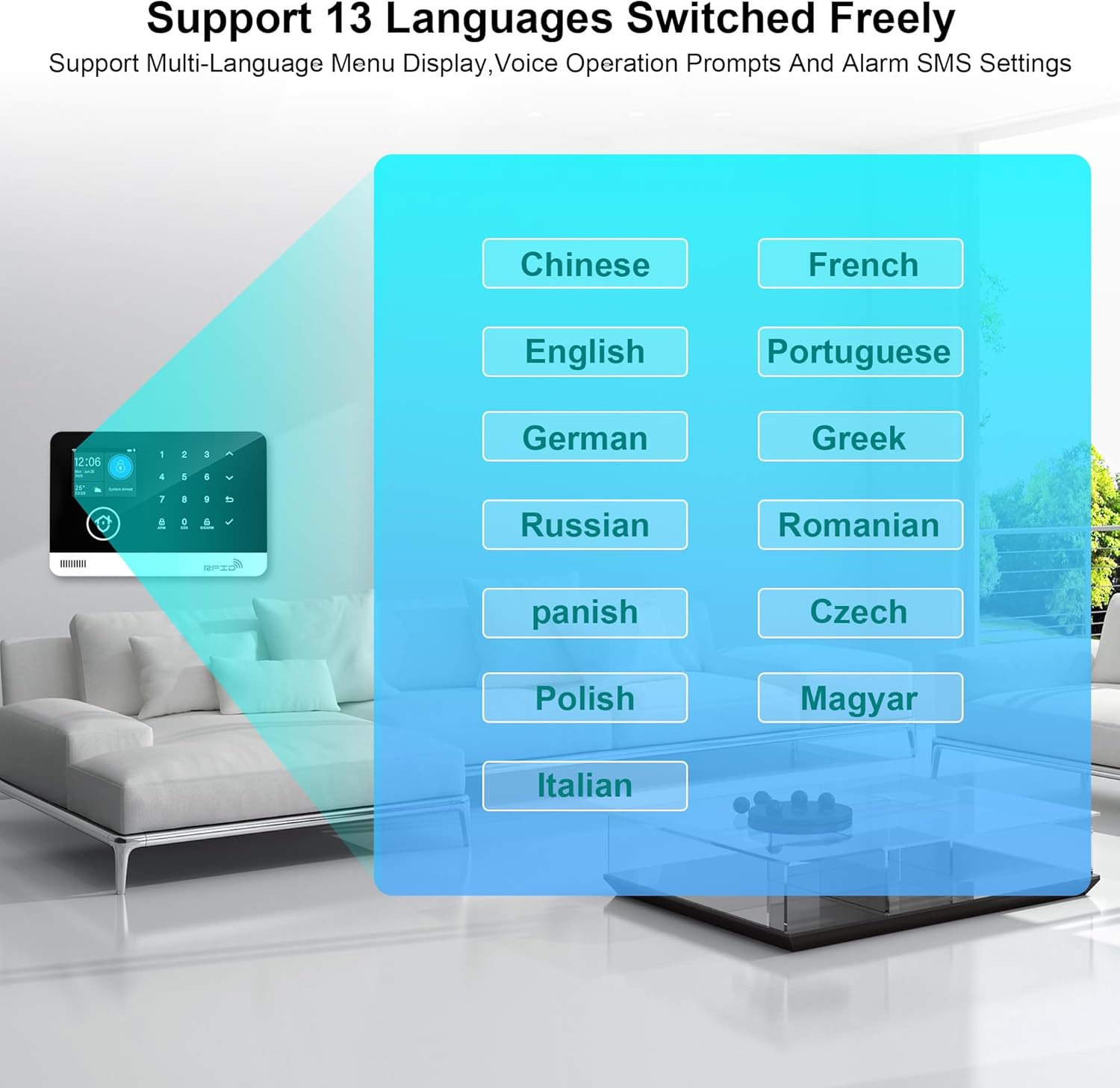 TUGARD control panel displaying a list of 13 supported languages