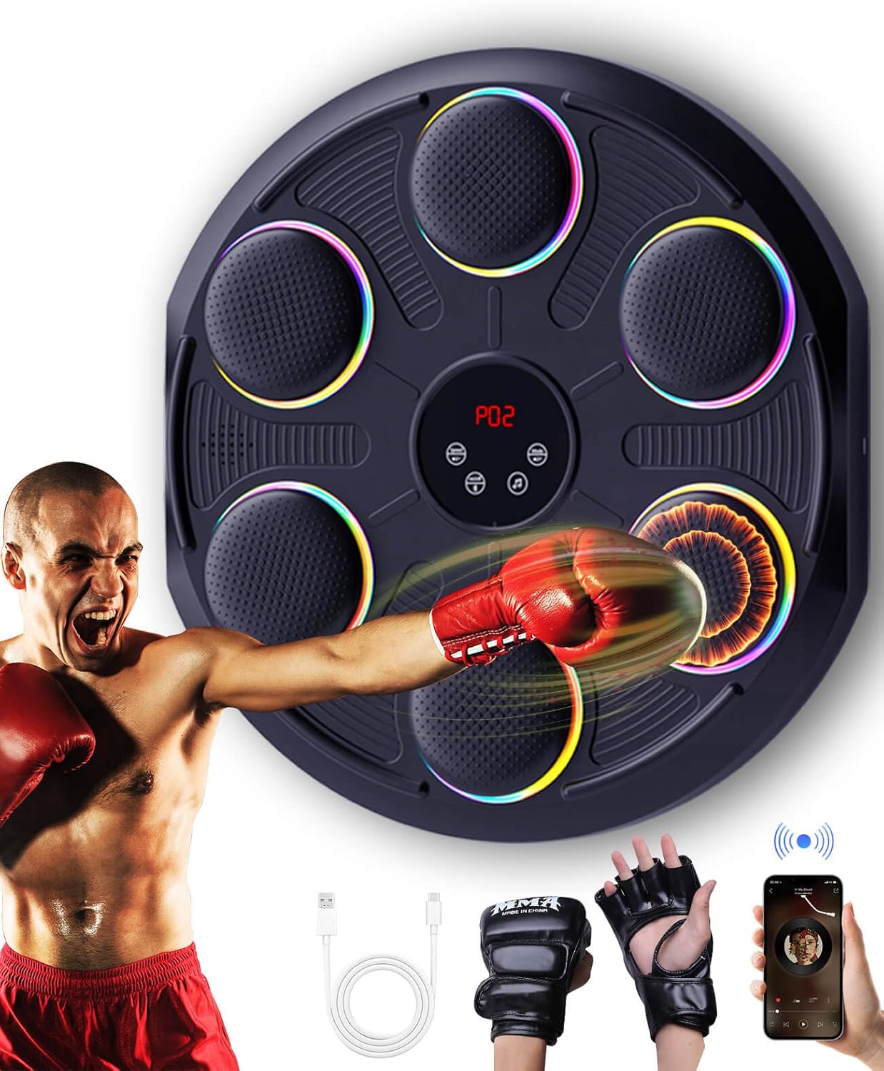 Music Boxing Machine for Adults, Boxing Machine Wall Mounted Music with Gloves, Boxing Music Workout Machine for Home, Indoor and Gym Ellipses
