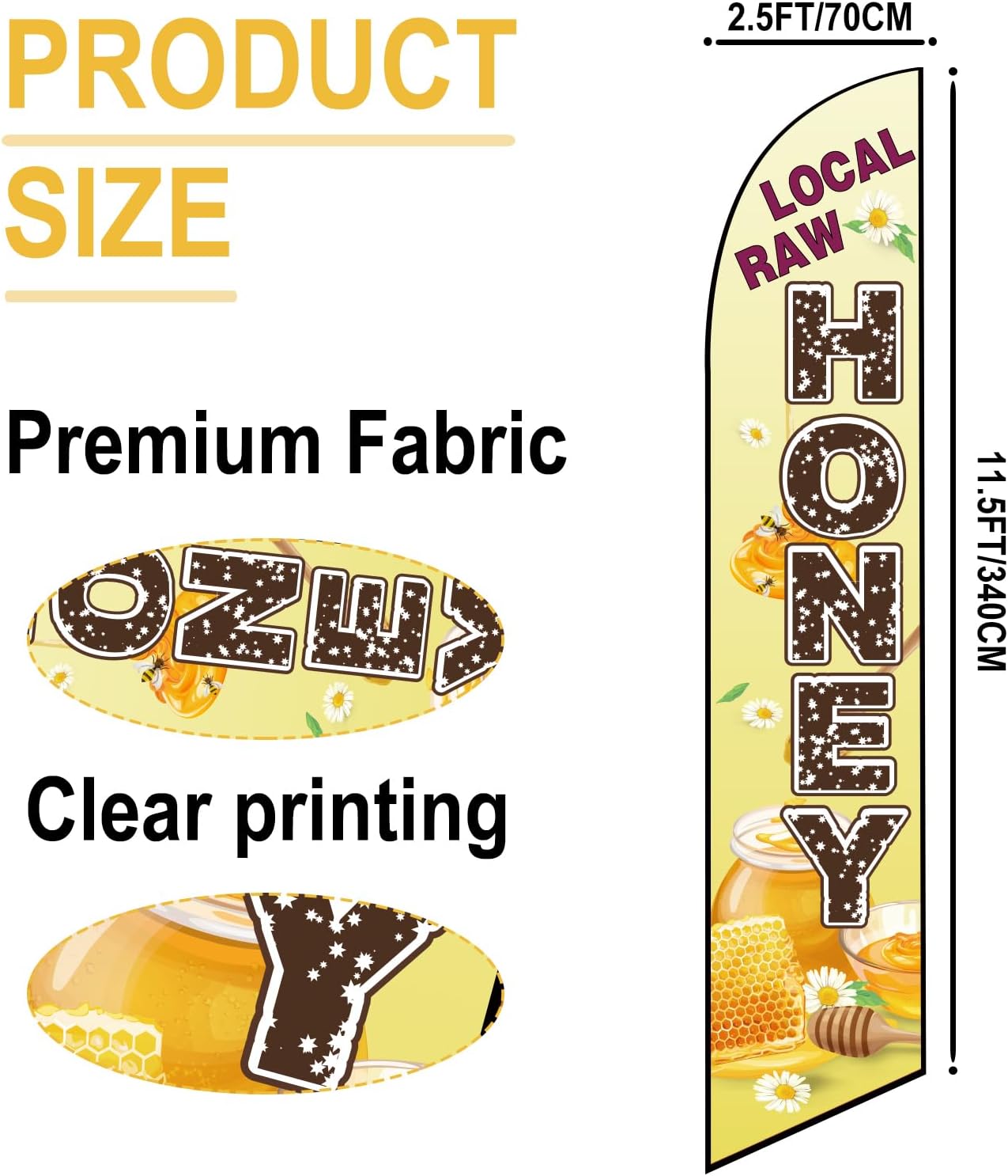 Local Honey Advertising Feather Flag, 11.5X2.5Ft, Local Honey Swooper Flag for Business, Perfect for Restaurants,Fairs Advertising (Pole not included)