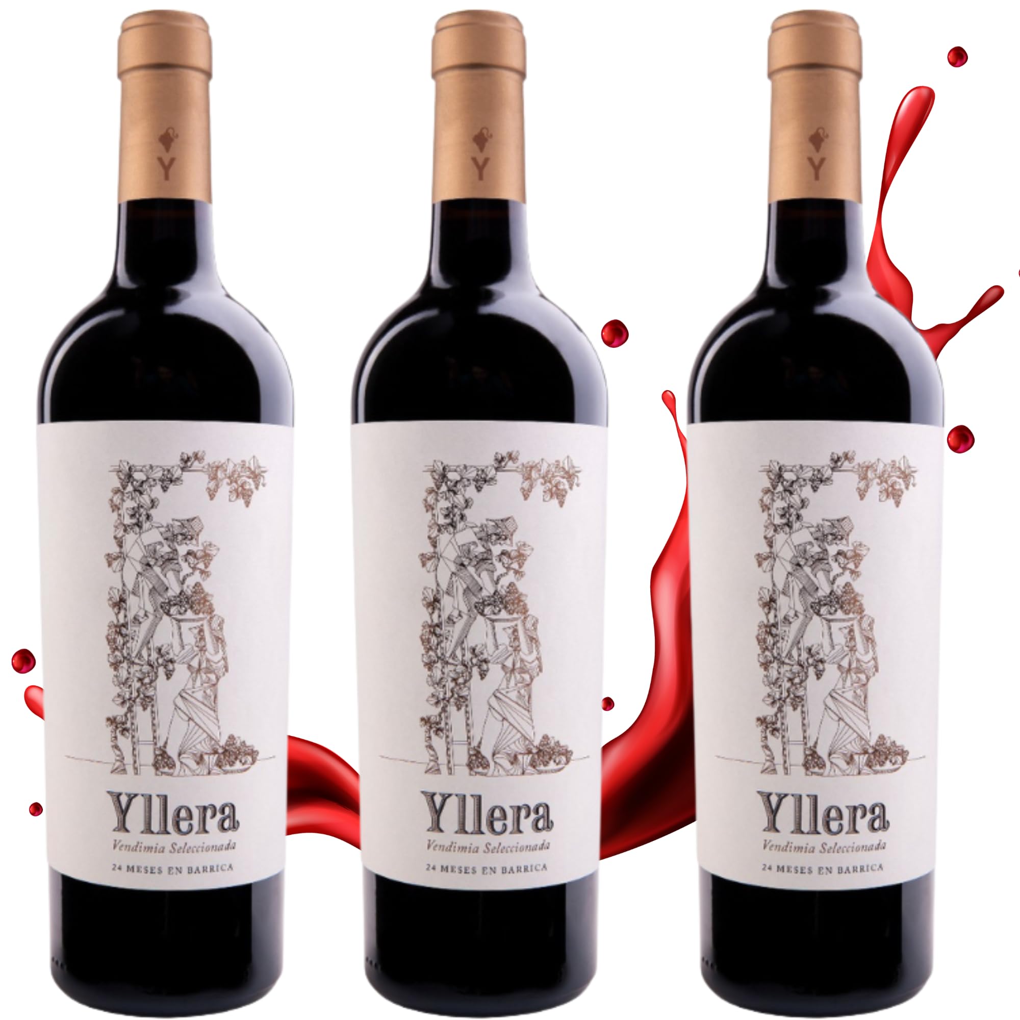 Yllera Vendimia Seleccionada 2015 – Vino tinto reserva V.T. Castilla y León | Tempranillo 100 % | 15 % vol | 24 meses roble francés y americano | Cuerpo y elegancia - 3 botellas 75cl