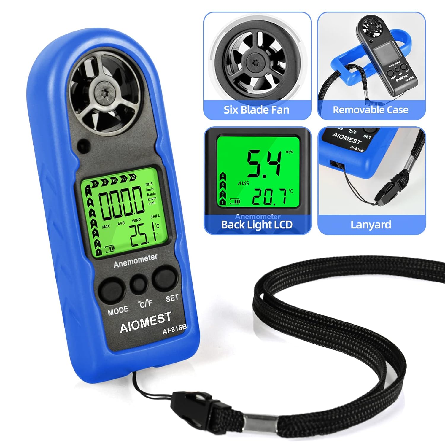 Digital Anemometer,Mini Handheld Wind Speed Gauge Measuring Air Flow Velocity Temperature,Weather Velometer with Max/Avg/Current Wind Chill for HVAC Shooting Sailing (2 Pack) : Patio, Lawn & Garden