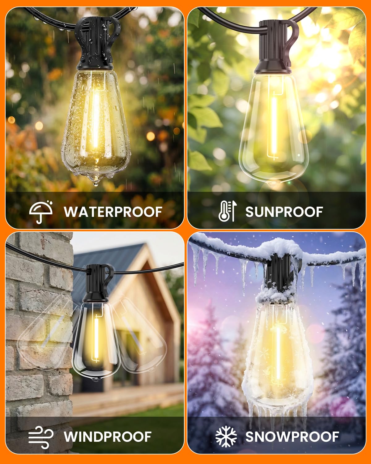 VOLIVO 30 m lange Lichterkette für Terrasse, wasserdichte Hängeleuchten mit 35 + 1 bruchsicheren ST38-Edison-Glühbirnen, dimmbar und anschließbar, Außenlichterkette für Hinterhof, Deck, Veranda