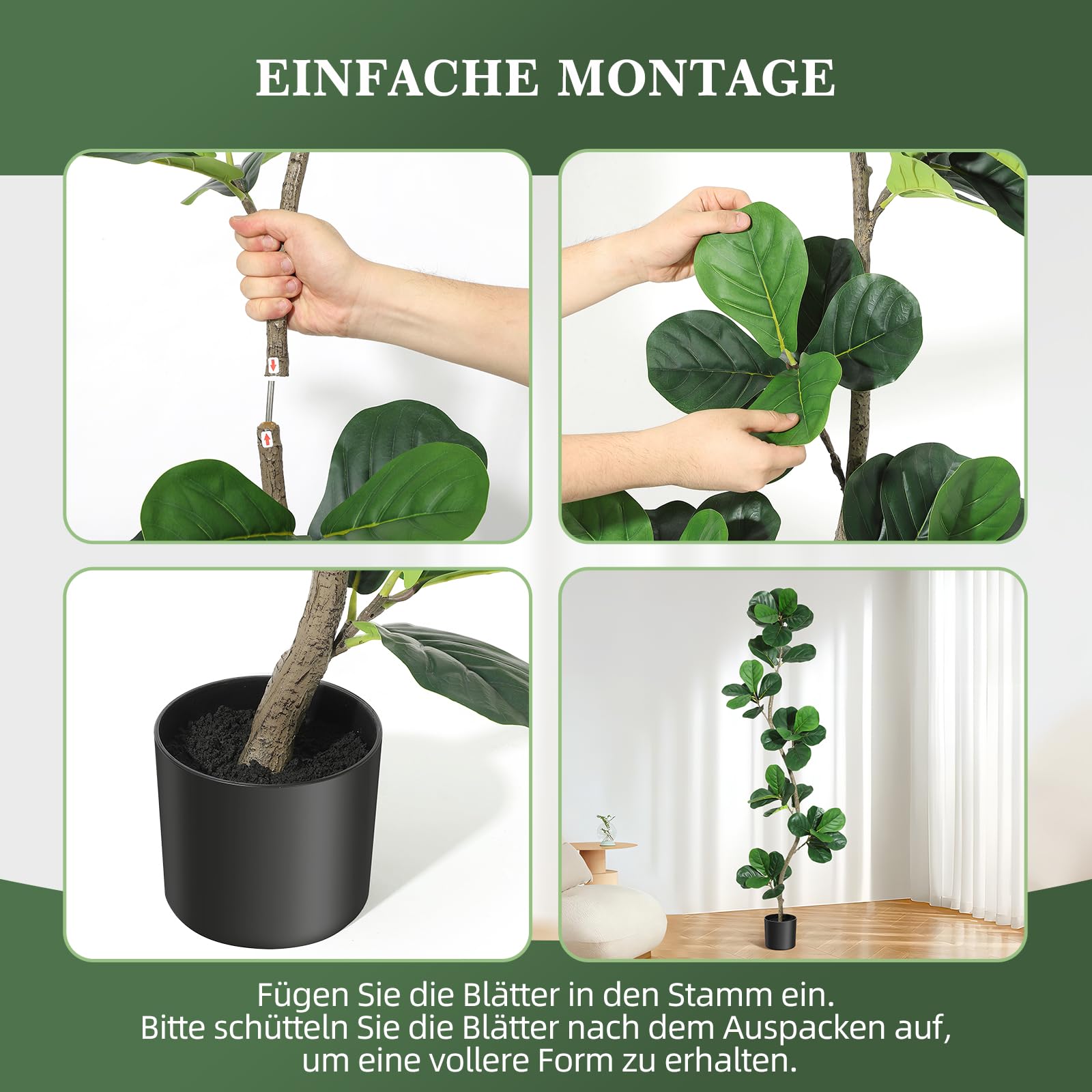 London Boutique Pianta Ficus Lyrata Artificiale Realistica – Albero Decorativo con Vaso Nero, Foglie Naturali, Ideale per Casa, Ufficio, Interni ed Esterni, Regalo Inaugurazione – 42 Foglie – Altezza