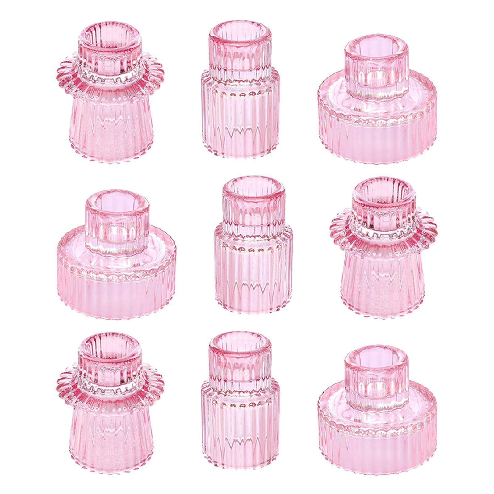 9Pack Glass Candlestick Holders Clear Taper for Candlesticks, Candleholder Small Centerpiece for Wedding Clear Tapered