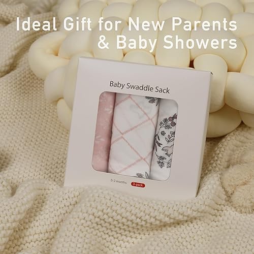 Miniatura 9 de Sacos para envolver al bebé, paquete de 3 unidades de algodón orgánico para recién nacidos, mantas ajustables, artículos esenciales para recién