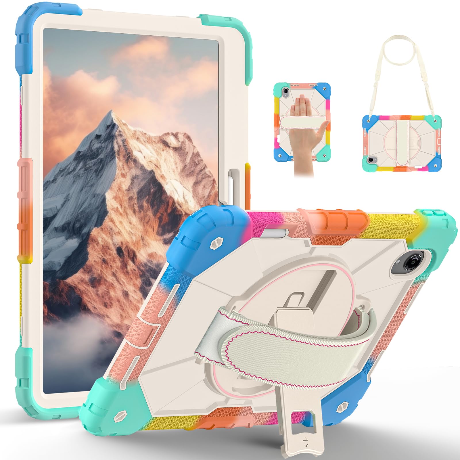 Custodia per Lenovo Tab idea Pro Gen 2 (TB390) 2026, custodia protettiva antiurto resistente con supporto rotante, portapenne, cinghia da polso e tracolla, guscio multifunzione (blu colorato)