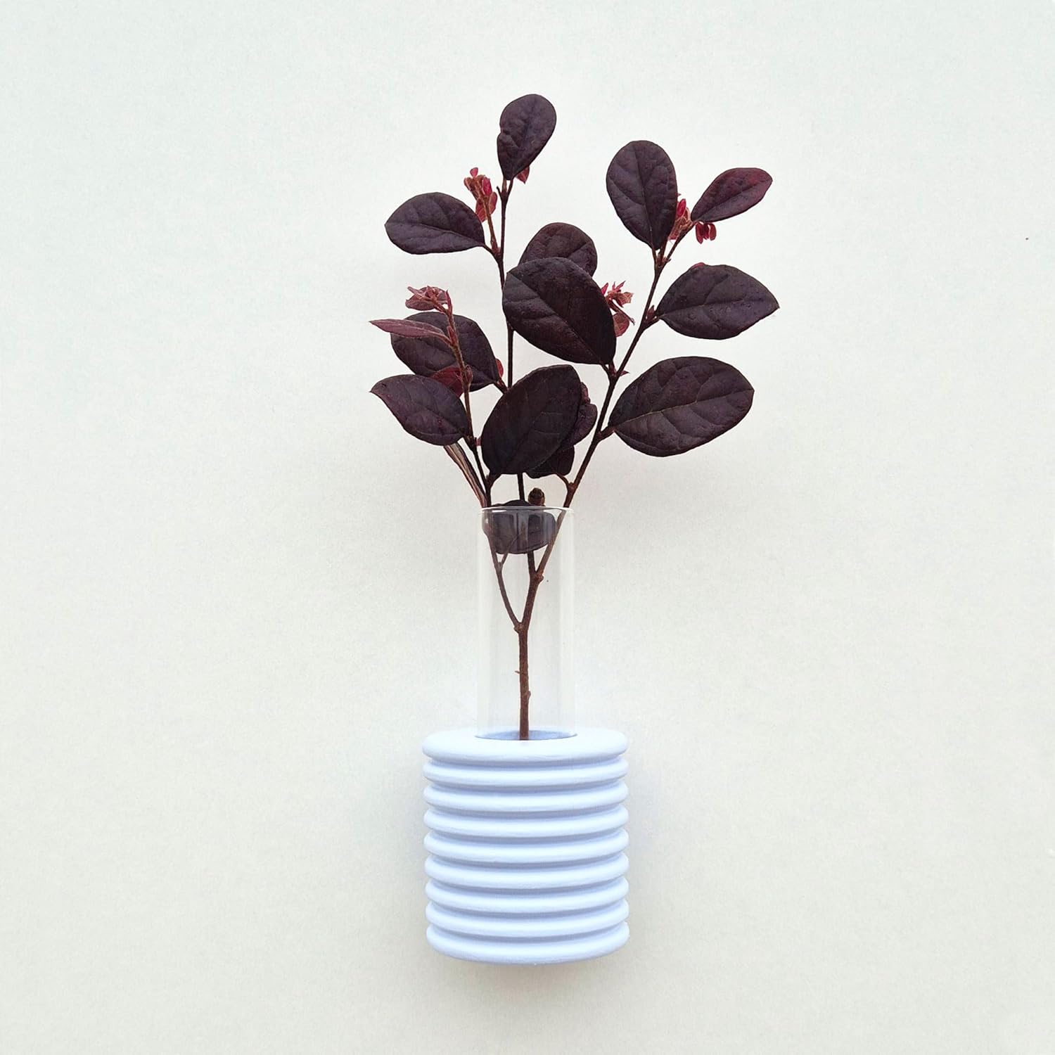 Wooden Ribble Wall Vase - Natural Wood (Blue)