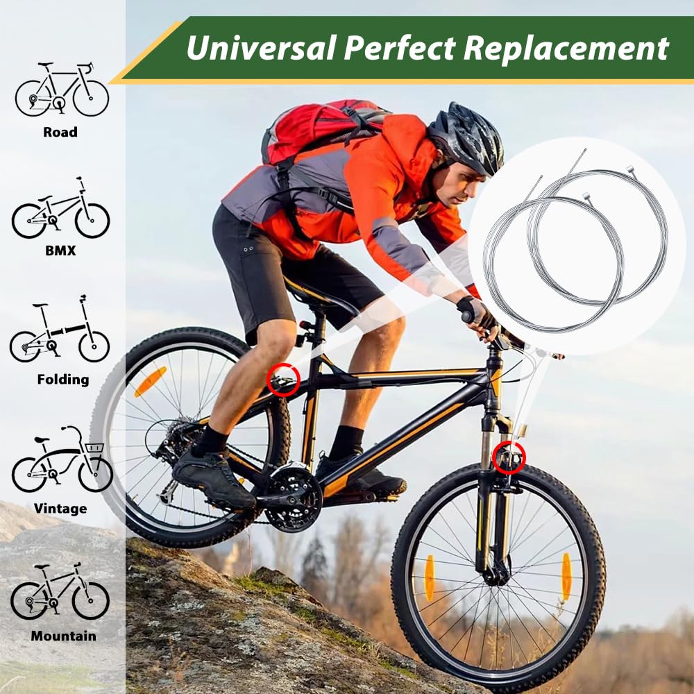 2 Pezzi Cavo Freno Bici - Accessori di Ricambio per Cavi Freno Bicicletta Standard Universali, Set di Cavo Freno Anteriore e Posteriore per Bicicletta per Bici da Strada, Mountain Bike
