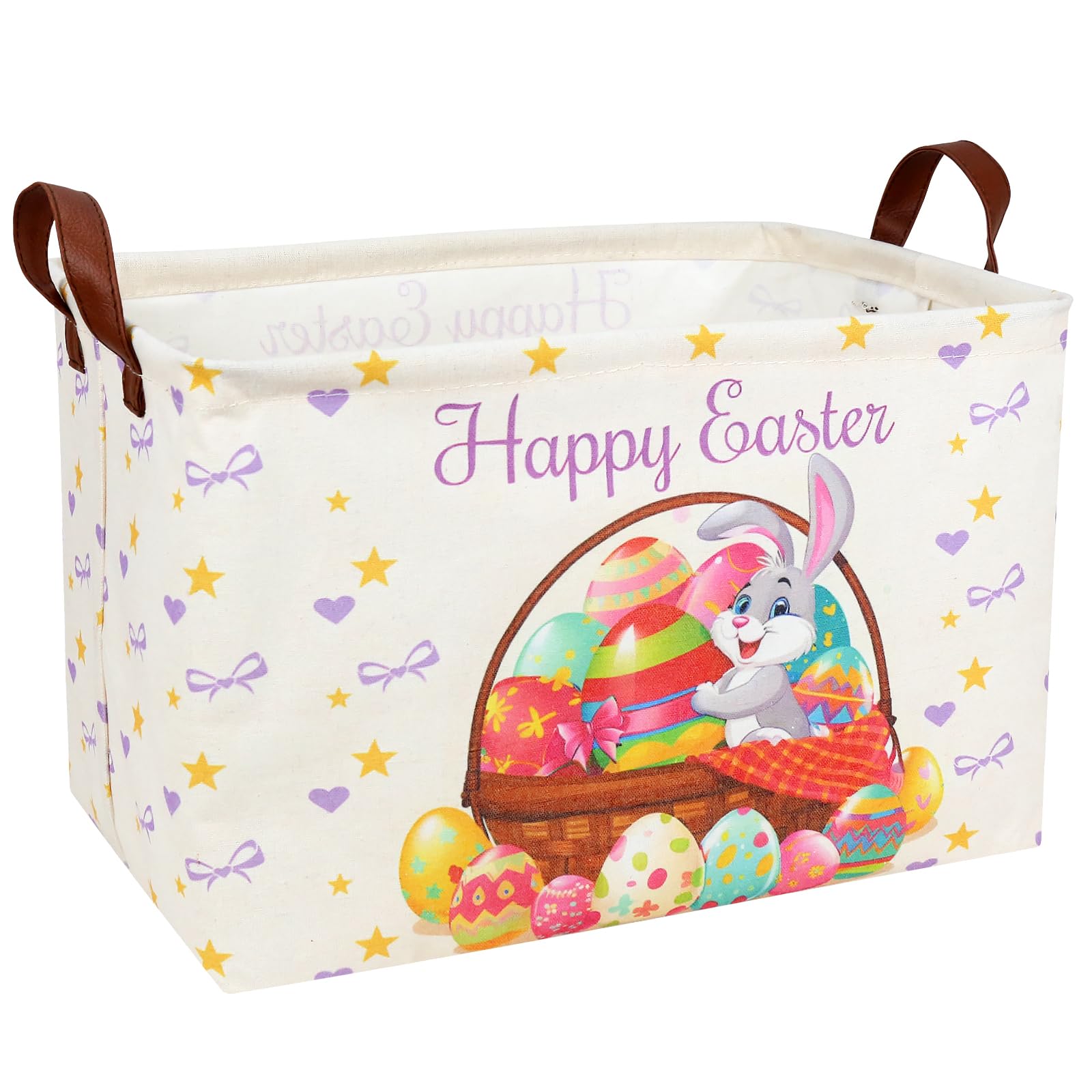 Easter Basket for Kid Large Empty Baby Rectangular Cute Easter Gift Storage Basket Bunny Eggs Décor (Rabbit Purple Bow Tie)