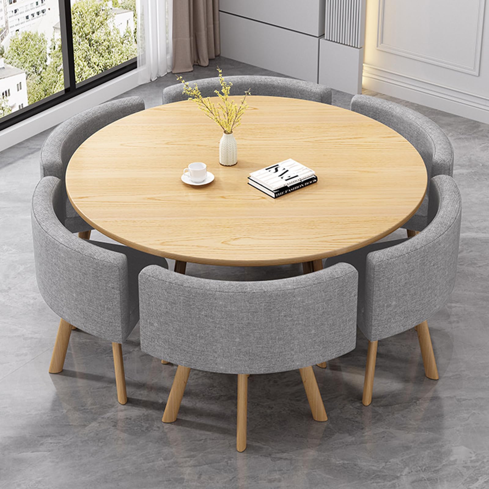 Amazon.co.jp: Set of 6 Round Dining Tables, Modern 7 Piece Meeting