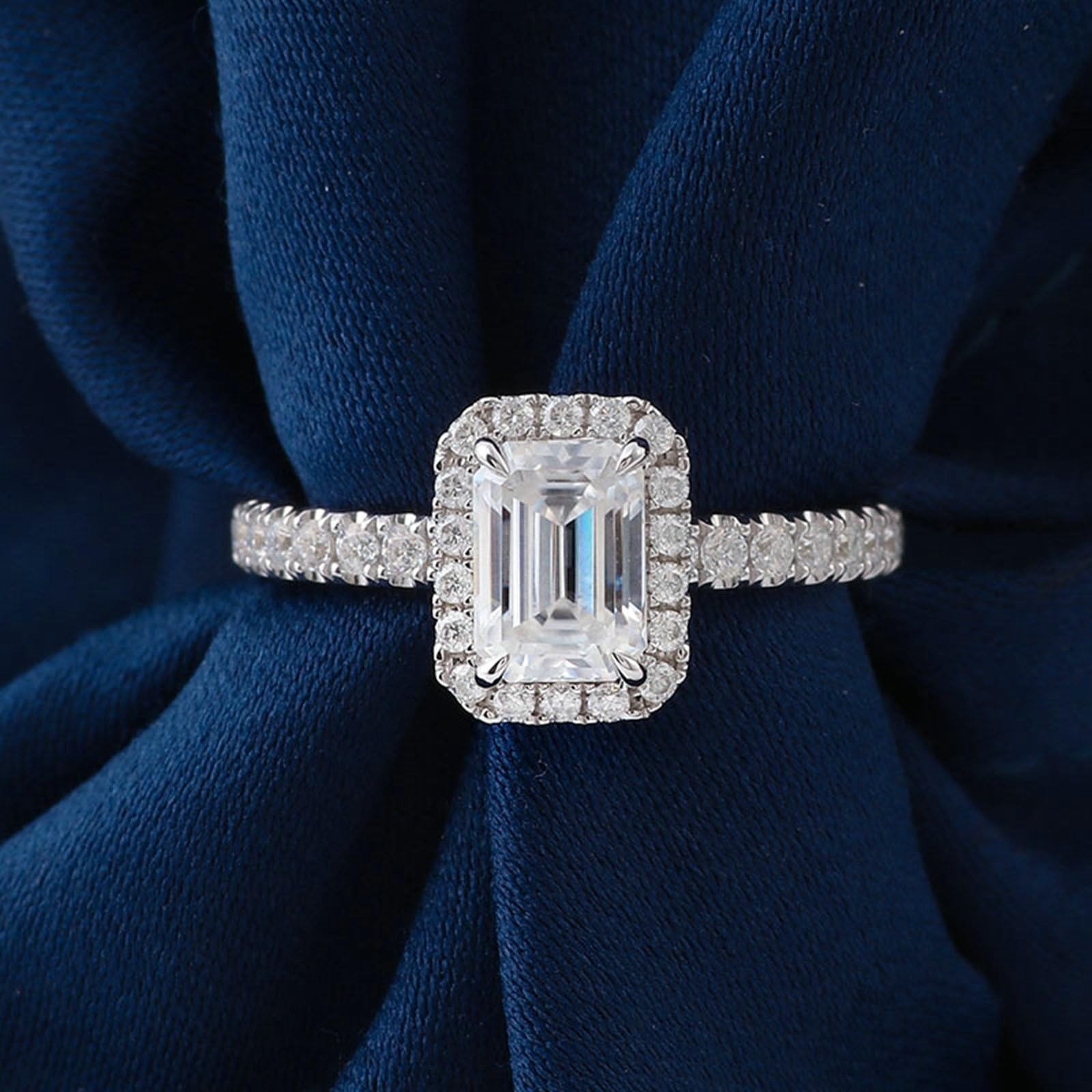 Anillos de oro blanco de 18 quilates para mujer oro 1/2/3 quilates de corte rectangular blanco moissanite elegante anillo de compromiso
