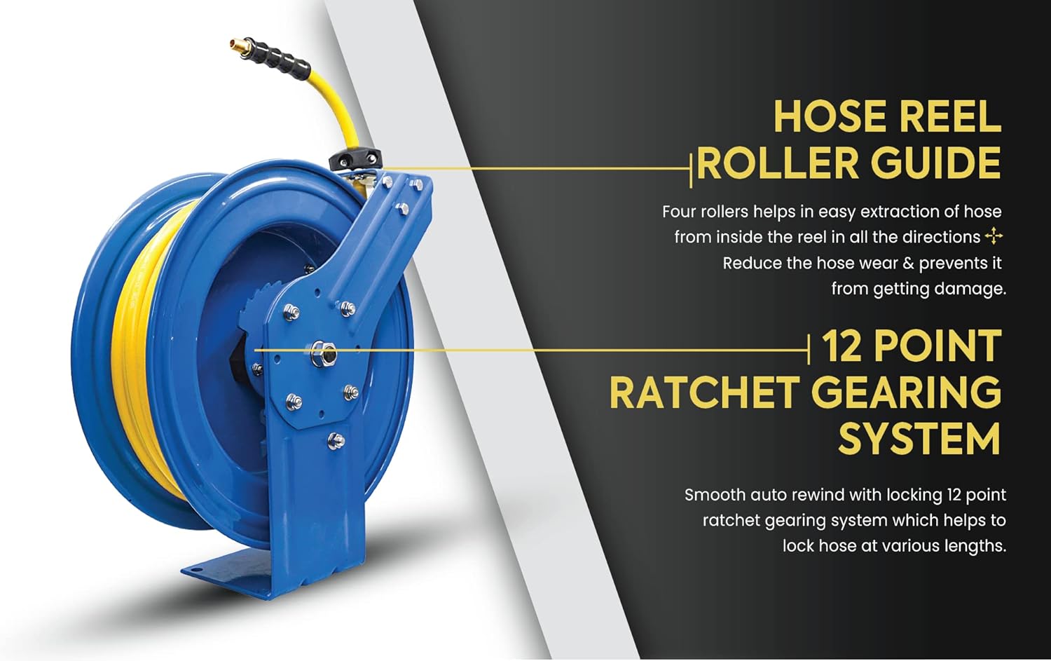 OIL SHIELD OSR3875 20 ga. Retractable Hose Reel with 3/8" x 75' Air Hose, 3' Lead-in Hose, Next-Gen Ultra-Light and Super Strong Rubber, 12 Point Ratchet System